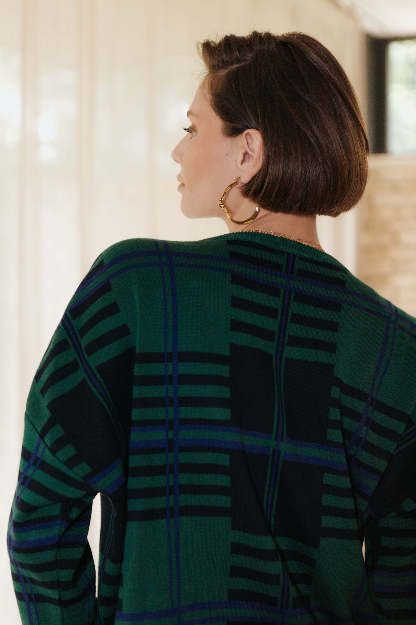 Pull Jane Carreaux Bleu Et Vert