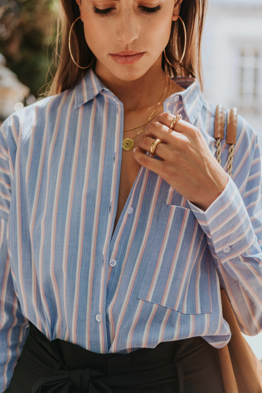 Jodie red & blue striped shirt