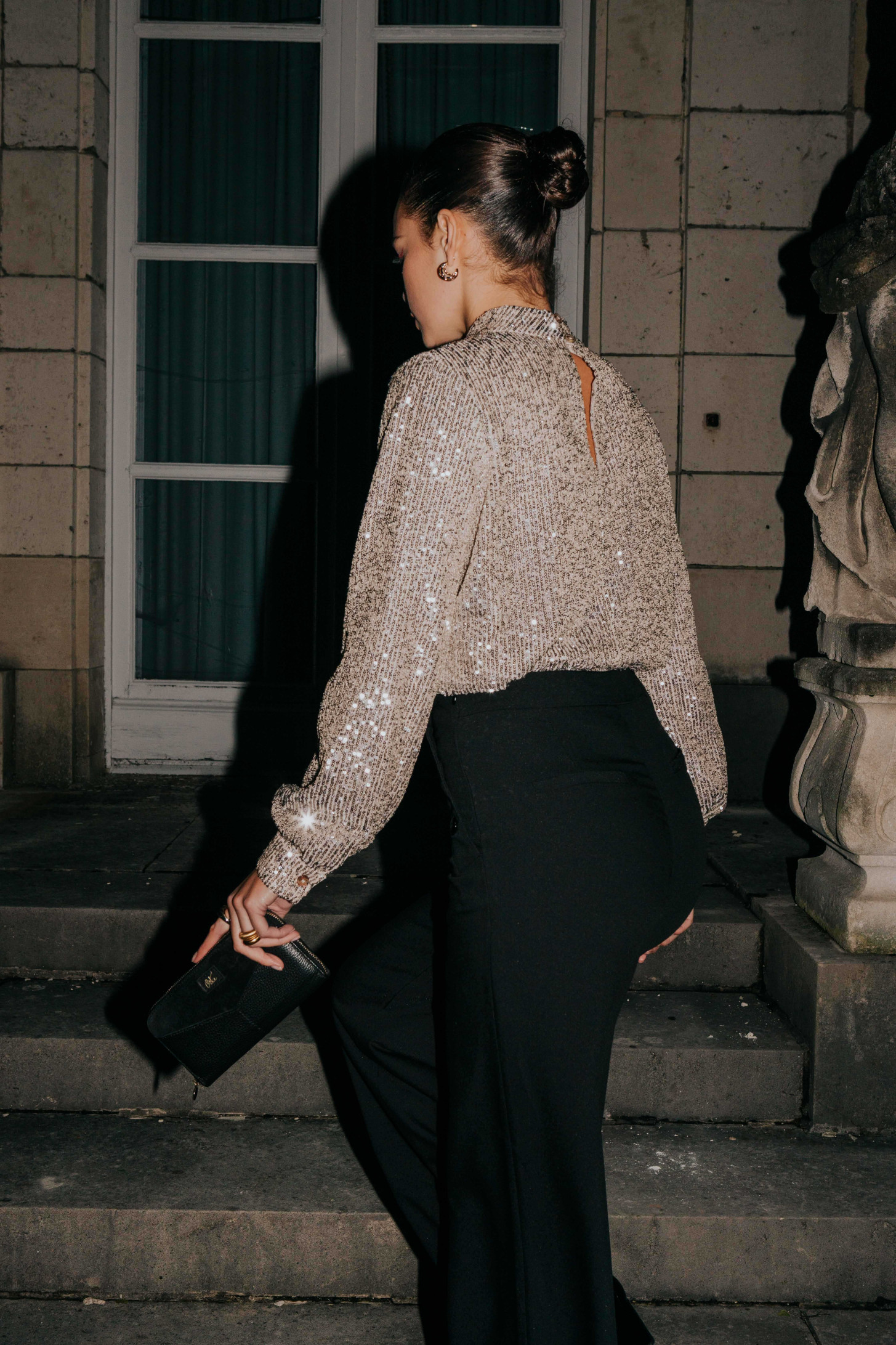 Dropping Hints | Champagne Sequin Wide Leg Trousers