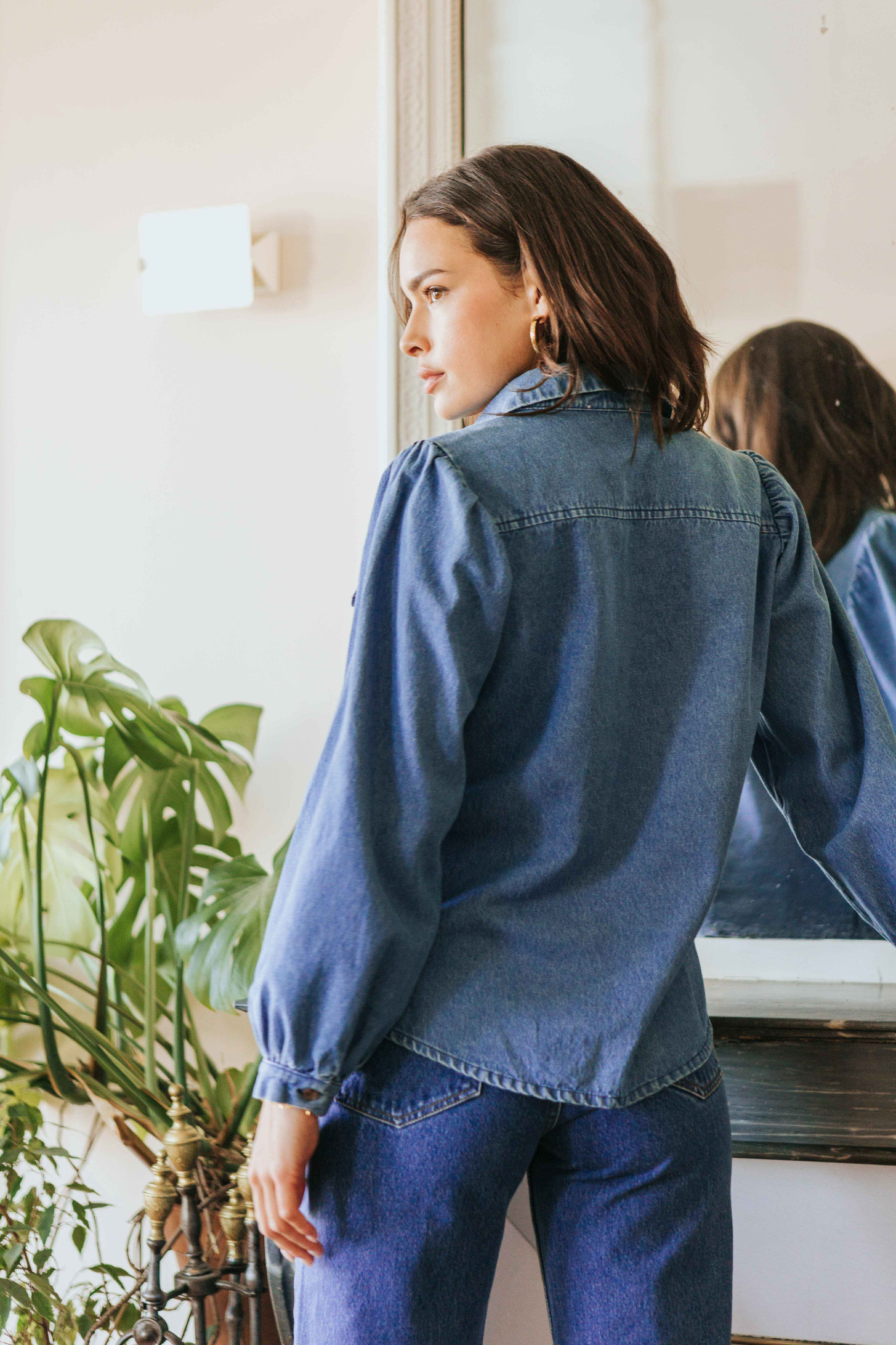 CEST NOUS: Washed Denim Puff Sleeve Top - その他